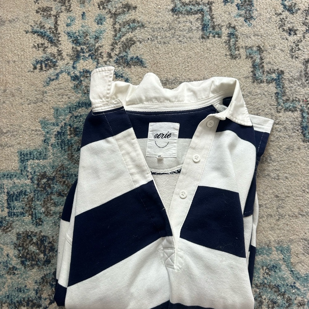 Aerie Navy and White Striped Polo Shirt
